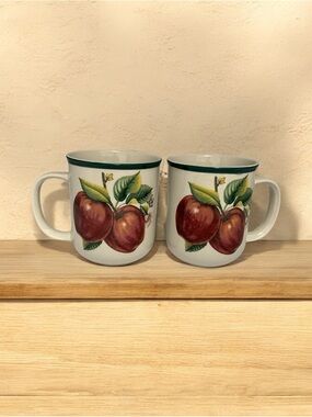 2 VTG China Pearl Casual Apples Stoneware Coffee-Tea Mugs